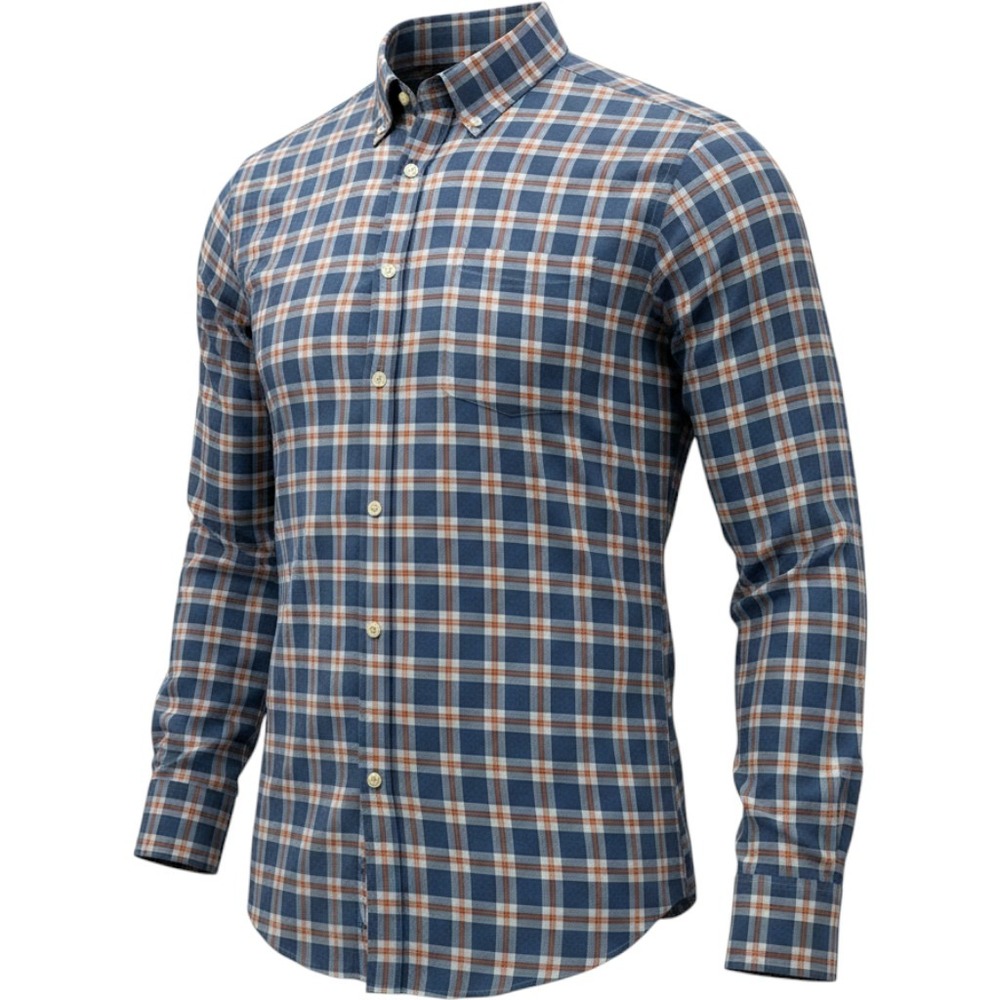 Peter Millar Shirt Mens Medium Blue Orange Plaid Cotton Button Down Classic Prep